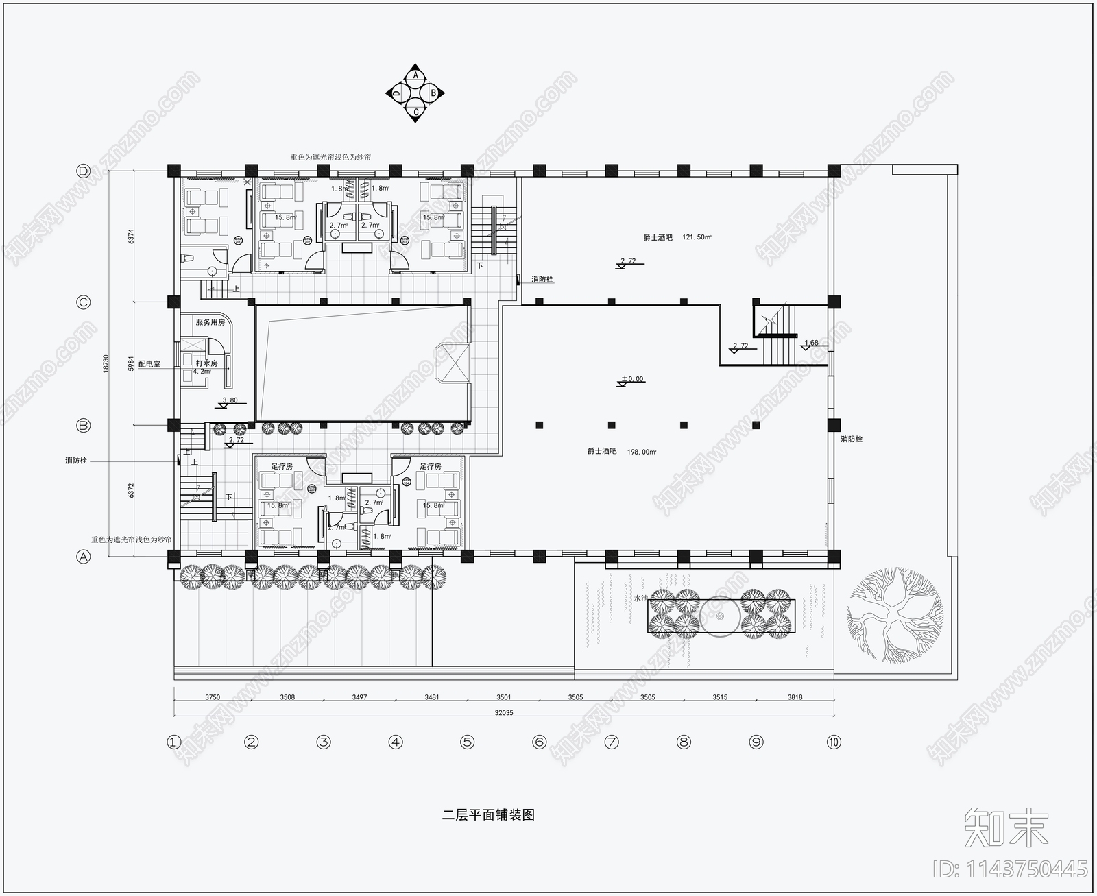 2500㎡足浴足疗休闲会所cad施工图下载【ID:1143750445】