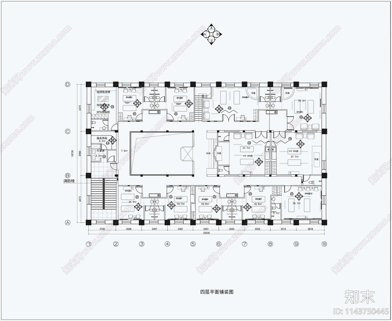 2500㎡足浴足疗休闲会所cad施工图下载【ID:1143750445】