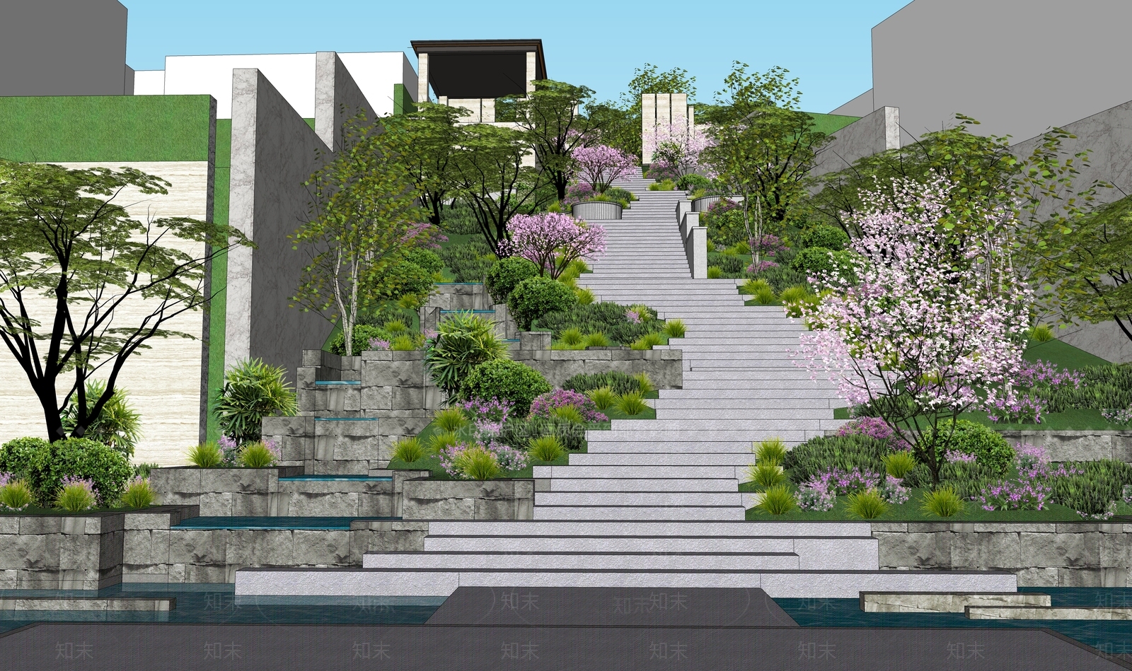现代台阶景观SU模型下载【ID:1143751445】