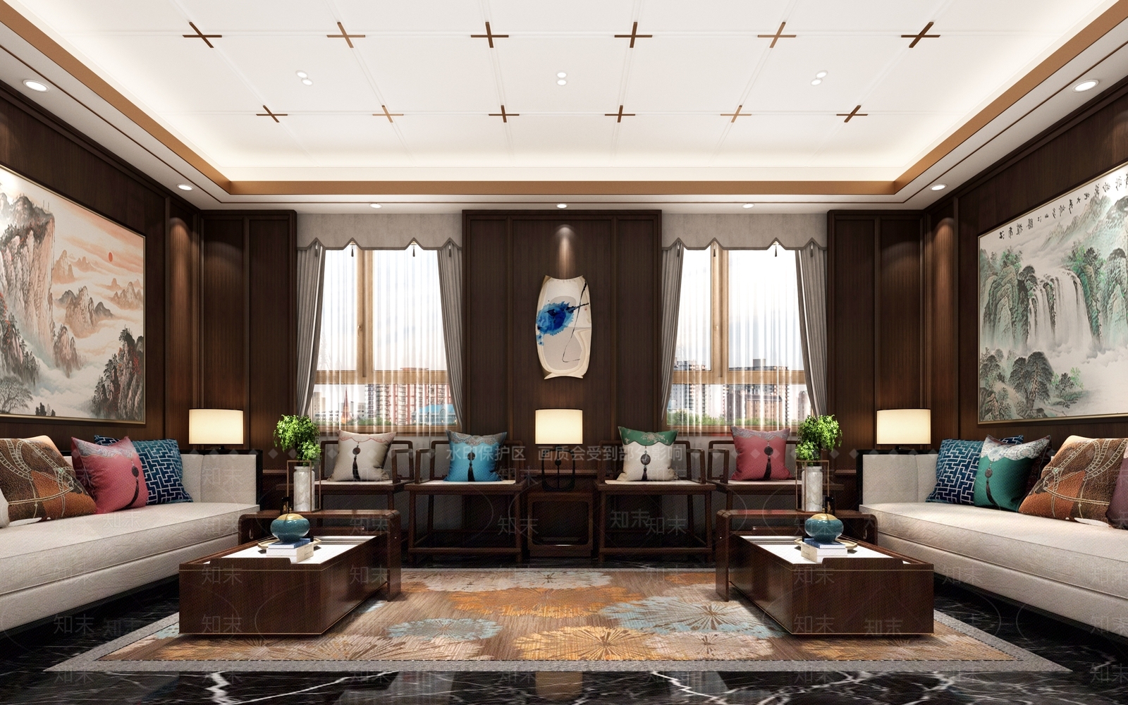 新中式休息区SU模型下载【ID:1143759142】