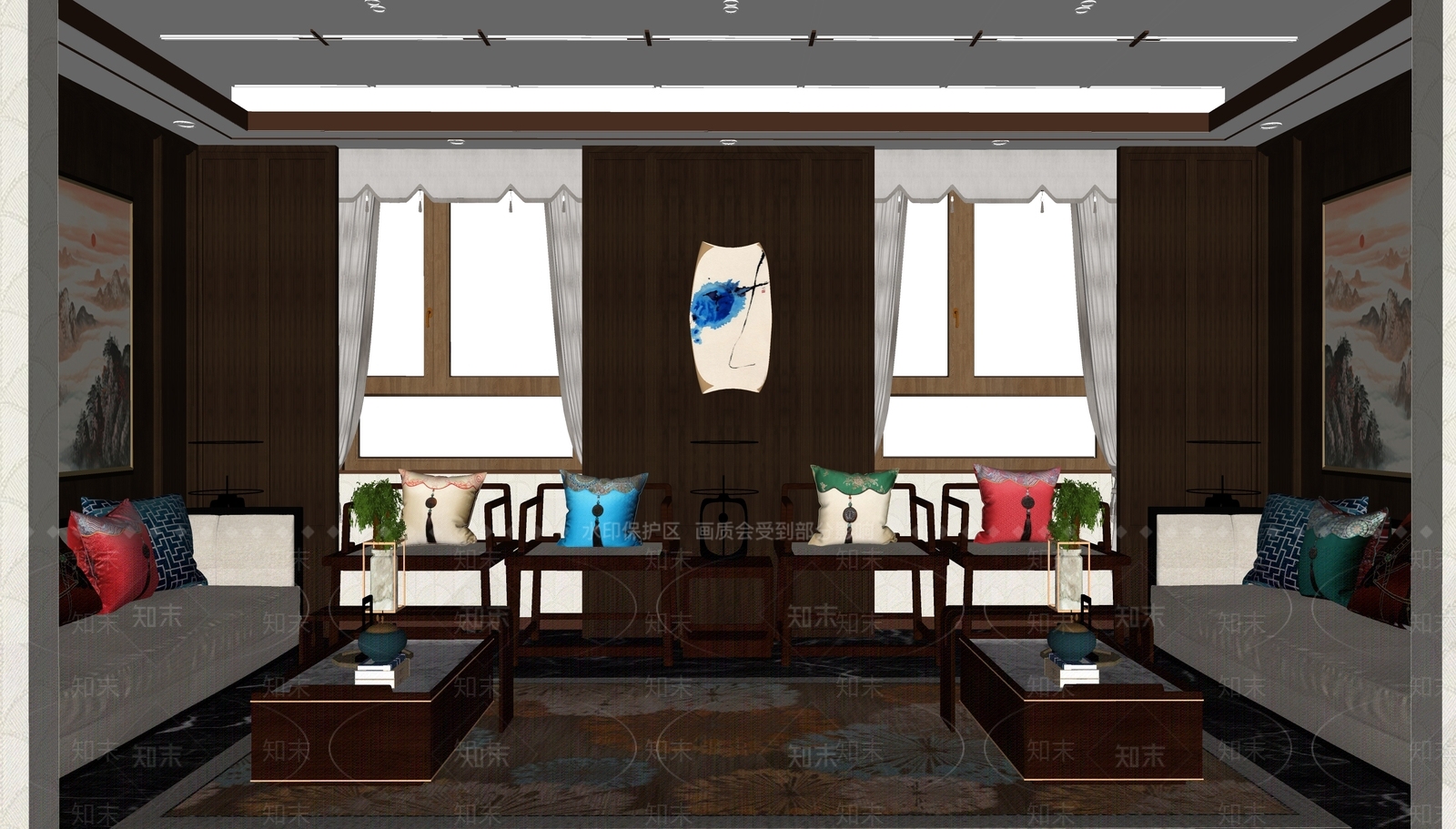 新中式休息区SU模型下载【ID:1143759142】