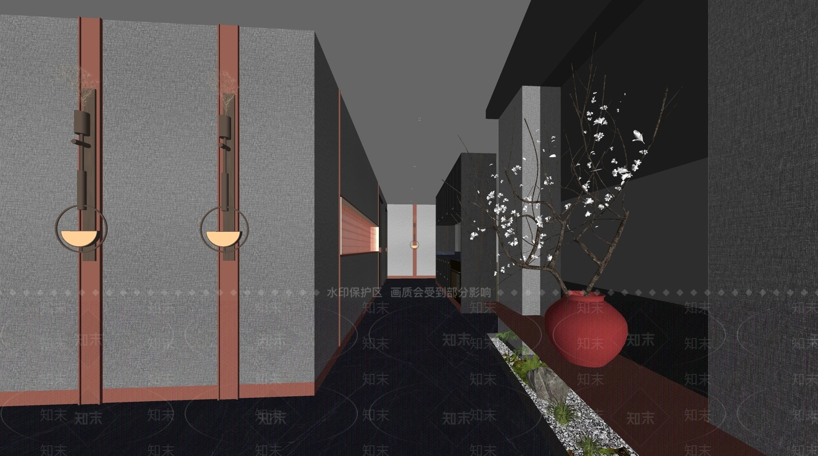 新中式酒店玄关过道SU模型下载【ID:1143760587】