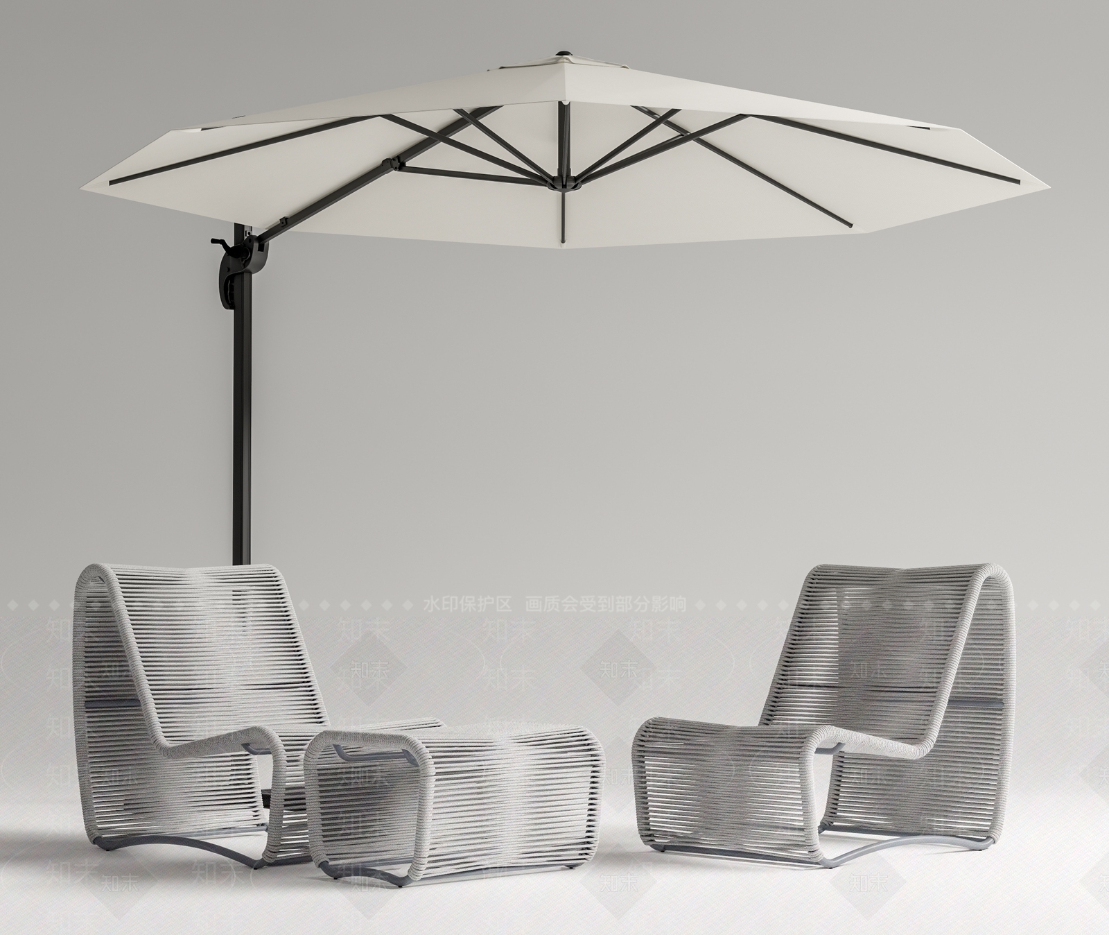 现代户外绳编休闲椅遮阳伞SU模型下载【ID:1143763029】
