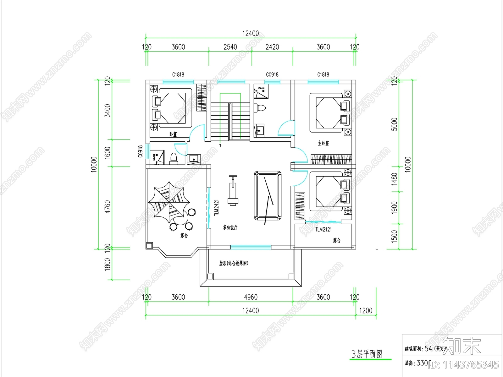 欧式三层独栋别墅建筑结构施工图下载【ID:1143765345】