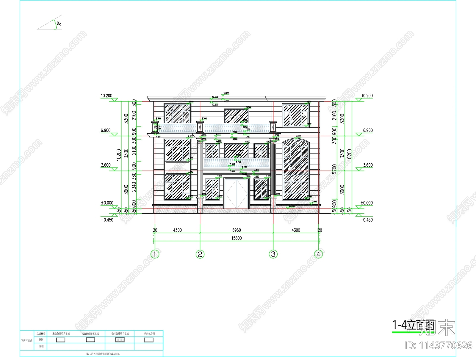 简欧三层独栋别墅建筑施工图下载【ID:1143770626】