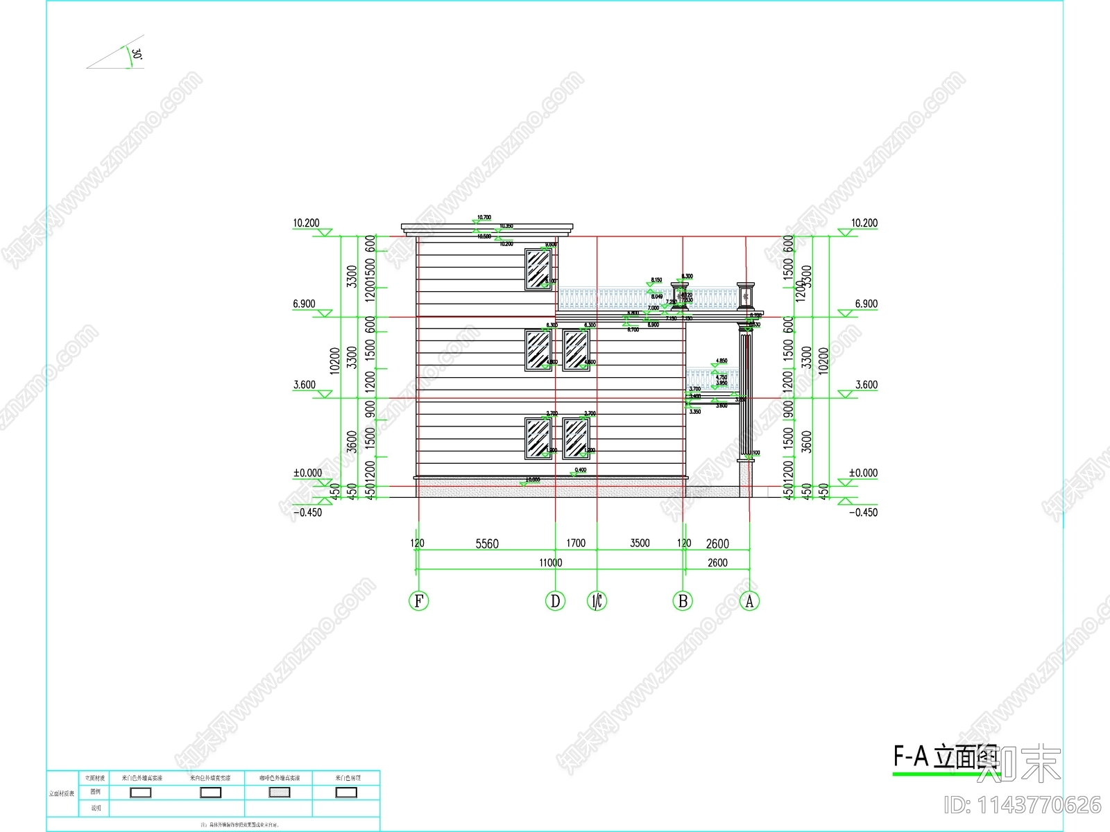 简欧三层独栋别墅建筑施工图下载【ID:1143770626】