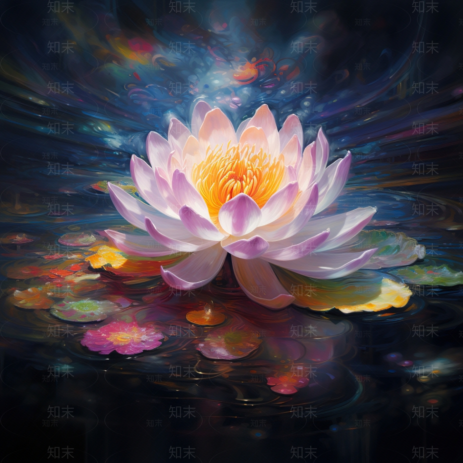 莲花油画轻奢装饰画贴图下载【ID:1143770822】