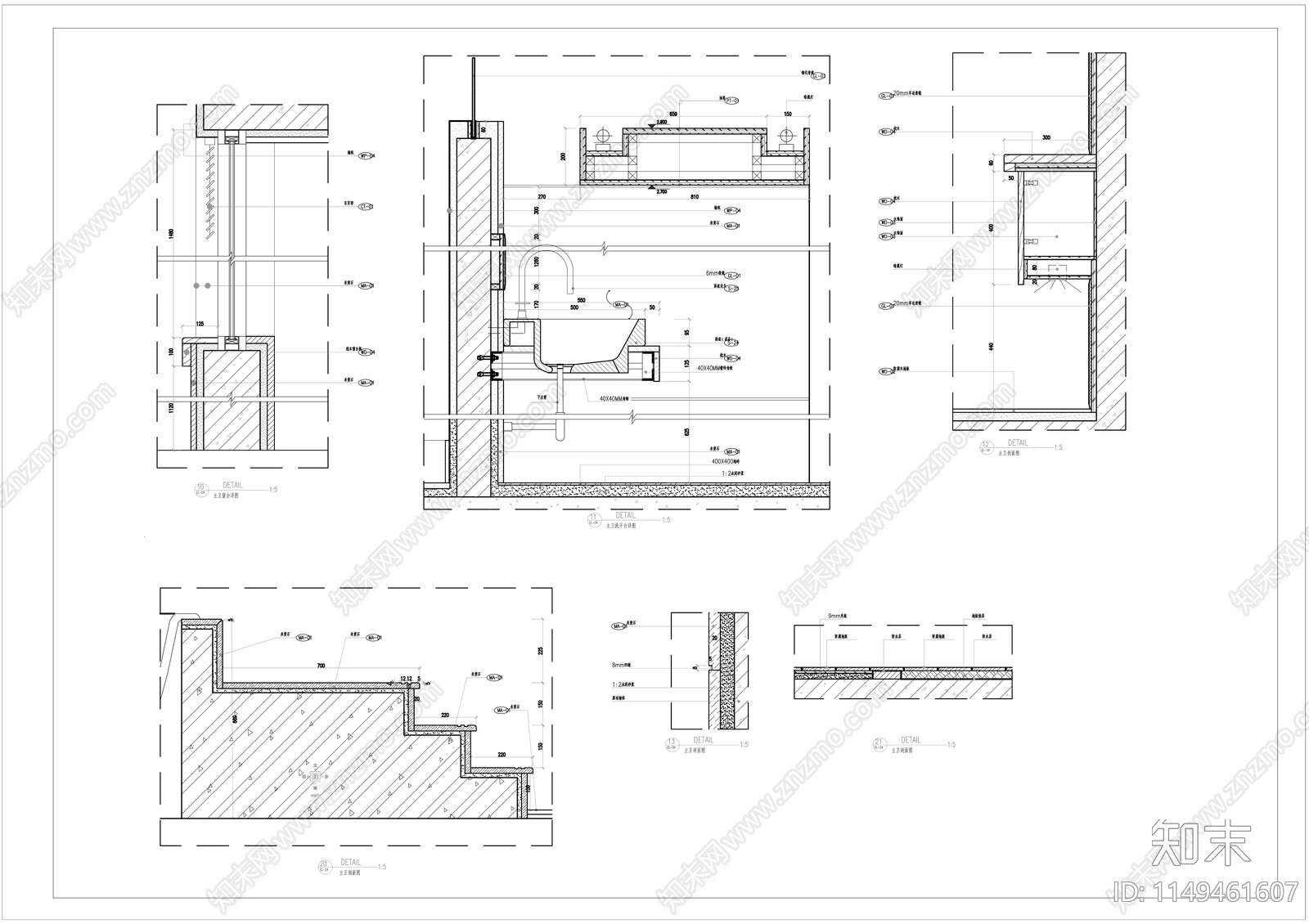 浴室立剖面详图cad施工图下载【ID:1149461607】