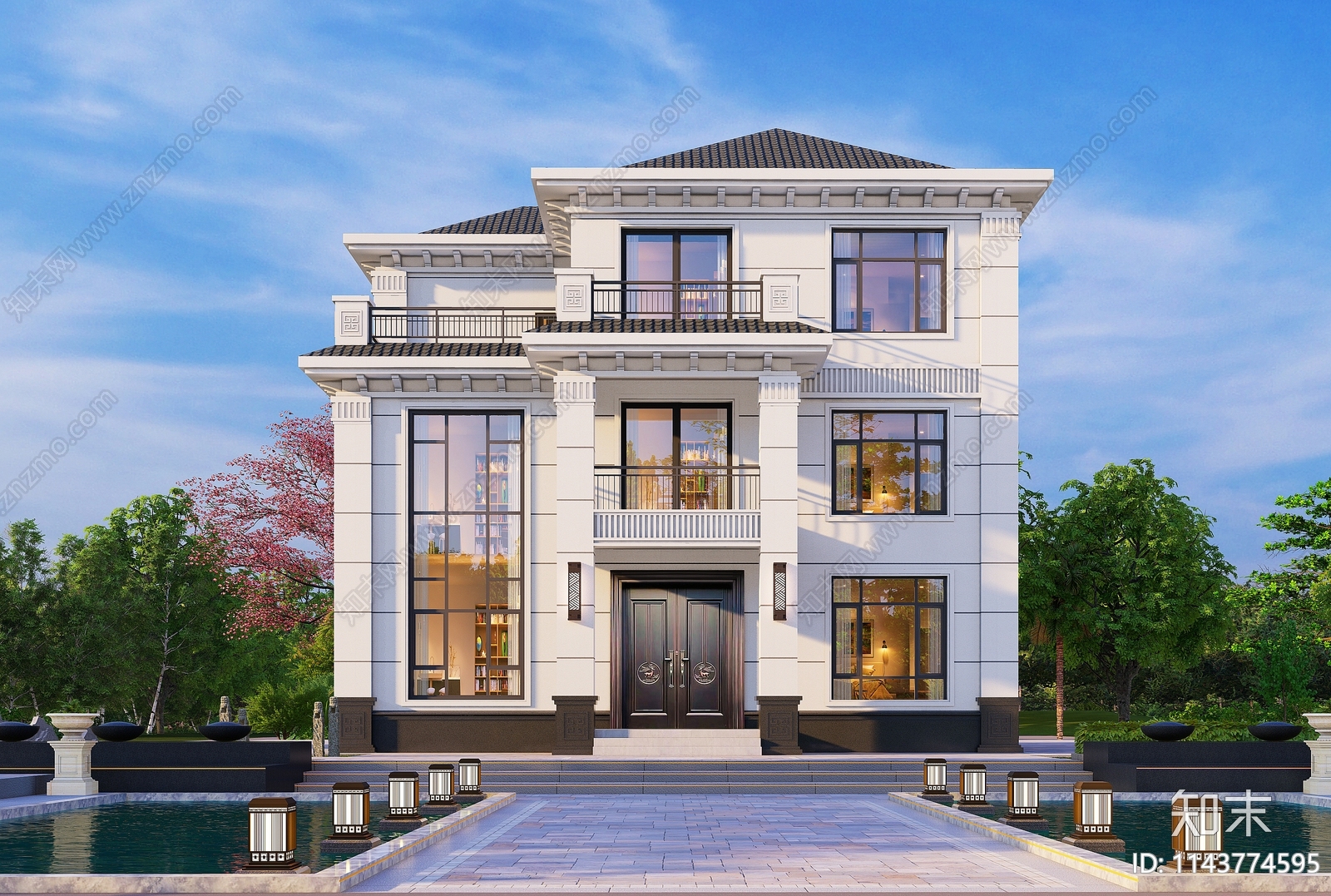 新中式三层别墅建筑施工图下载【ID:1143774595】