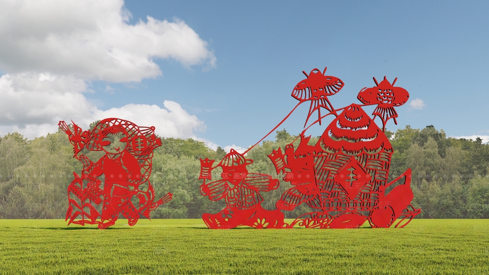 现代红色农民丰收景观小品SU模型下载【ID:1143775240】