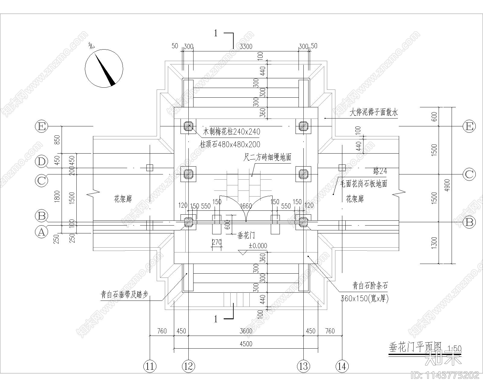 仿古建筑门楼cad施工图下载【ID:1143775202】