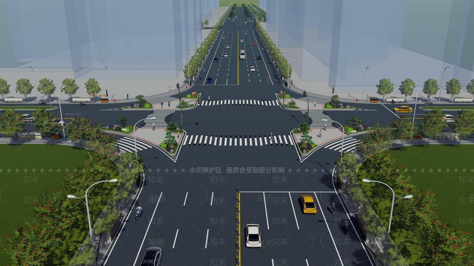 现代市政十字路口SU模型下载【ID:1143777432】