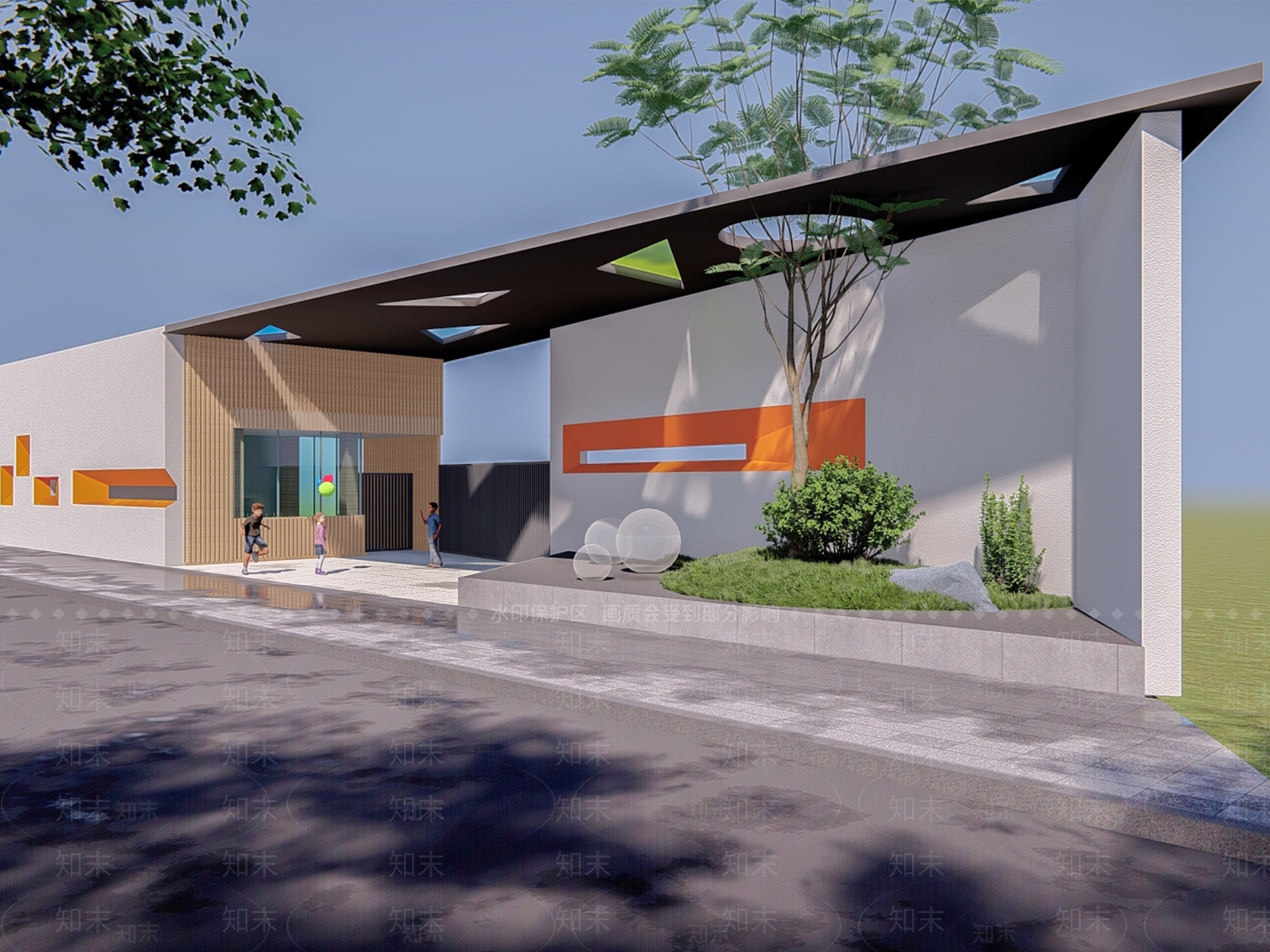 现代幼儿园出入口大门SU模型下载【ID:1143780884】