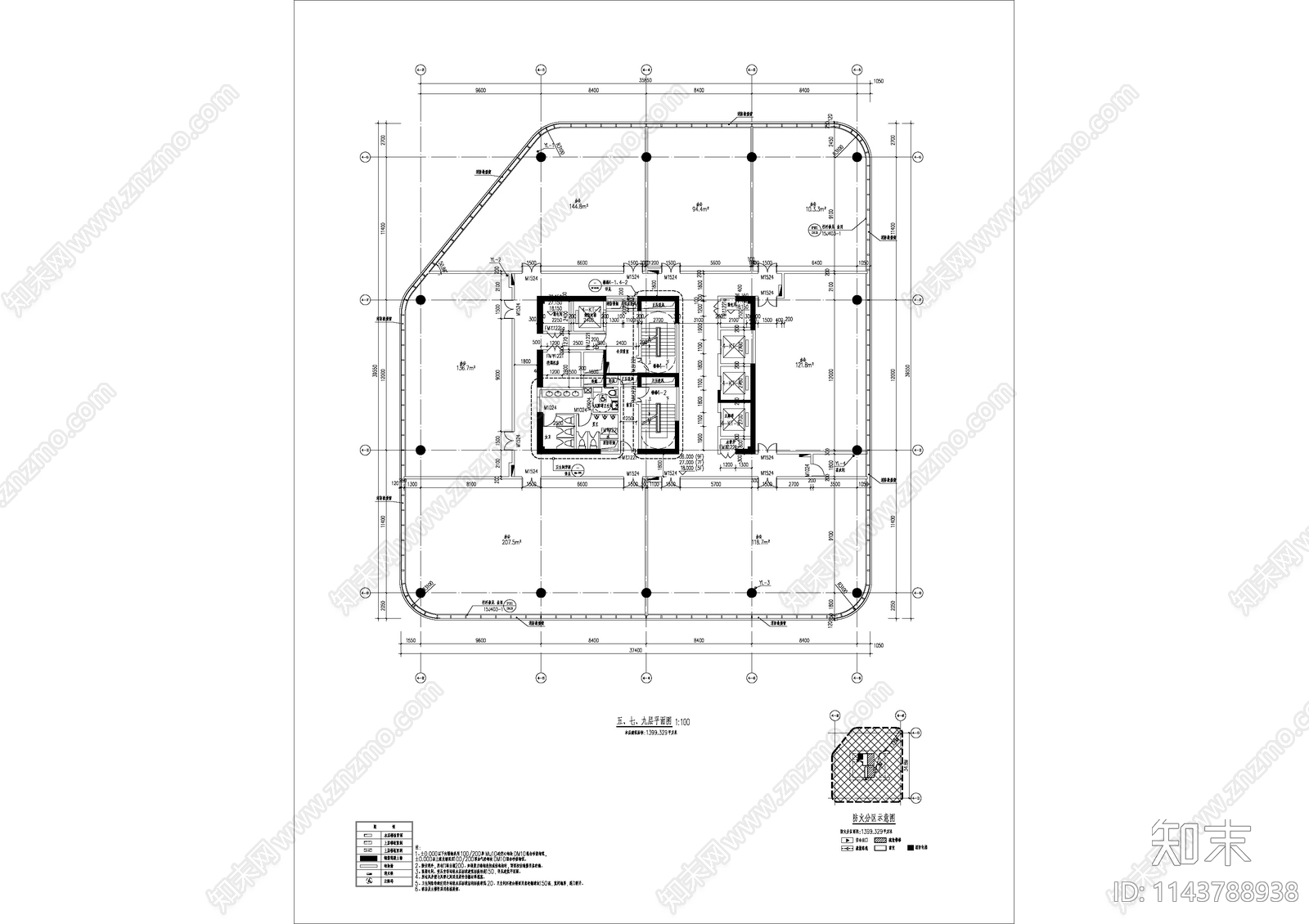 现代多层产业园办公楼建筑cad施工图下载【ID:1143788938】