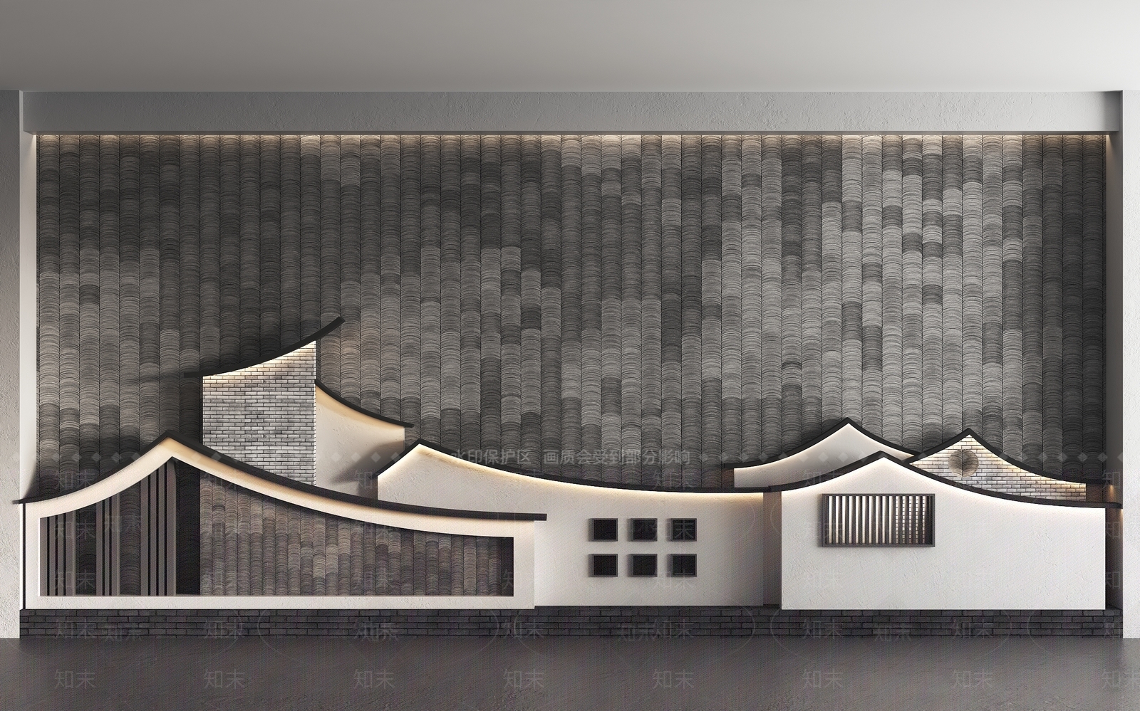 中式瓦片背景墙3D模型下载【ID:1143789099】