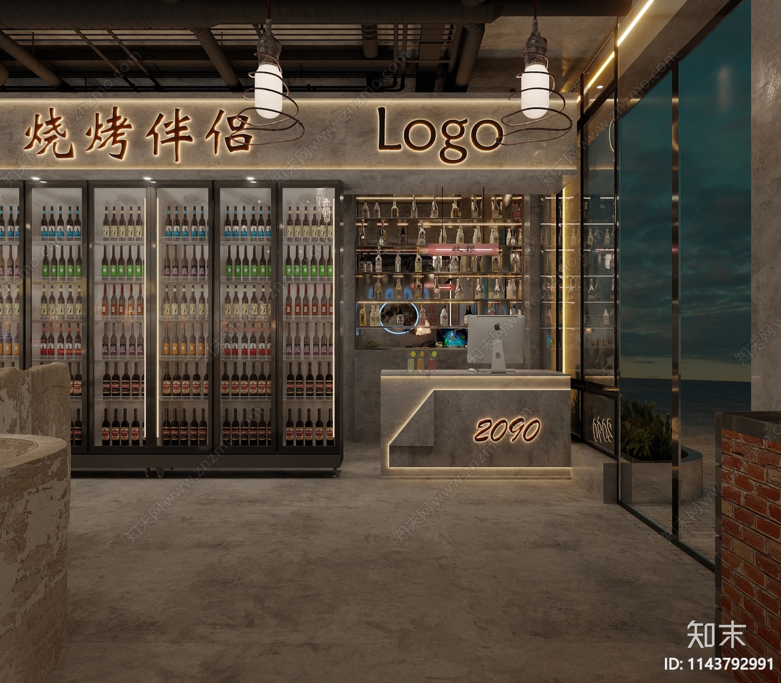 工业风烧烤店3D模型下载【ID:1143792991】