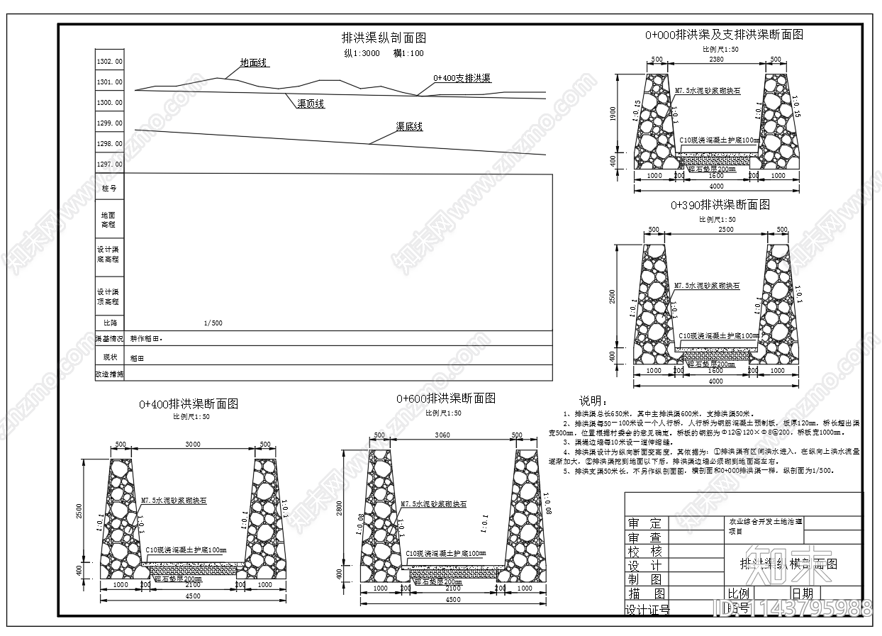 排洪渠道排洪隧洞cad施工图下载【ID:1143795988】