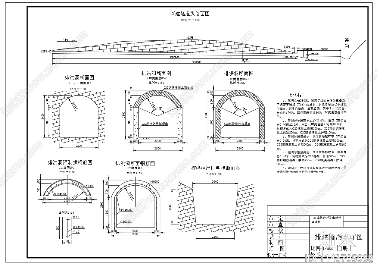 排洪渠道排洪隧洞cad施工图下载【ID:1143795988】