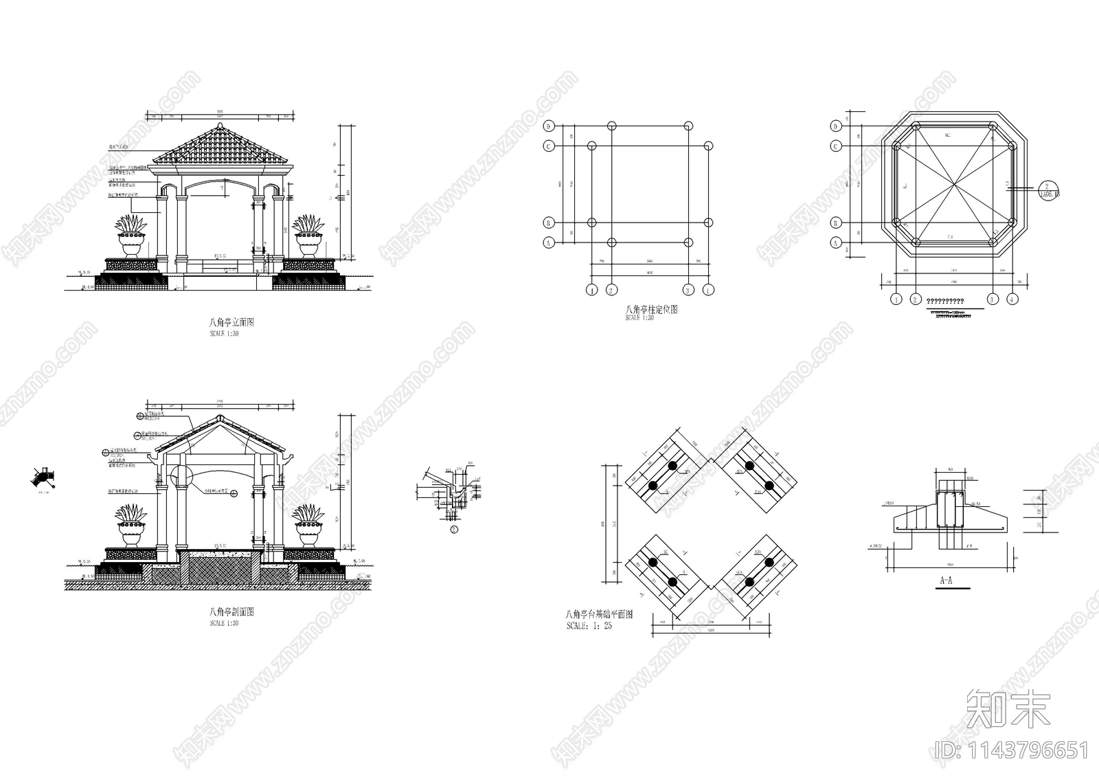 八角亭cad施工图下载【ID:1143796651】