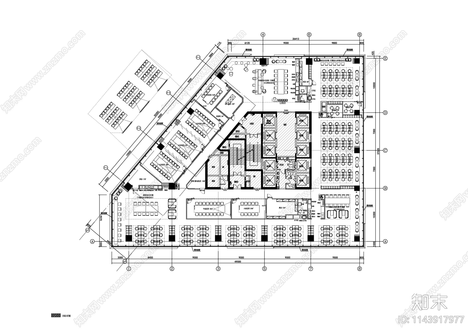 现代办公室室内cad施工图下载【ID:1143917977】