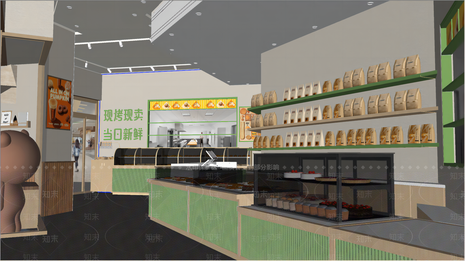 现代原木风烘焙店SU模型下载【ID:1143800966】