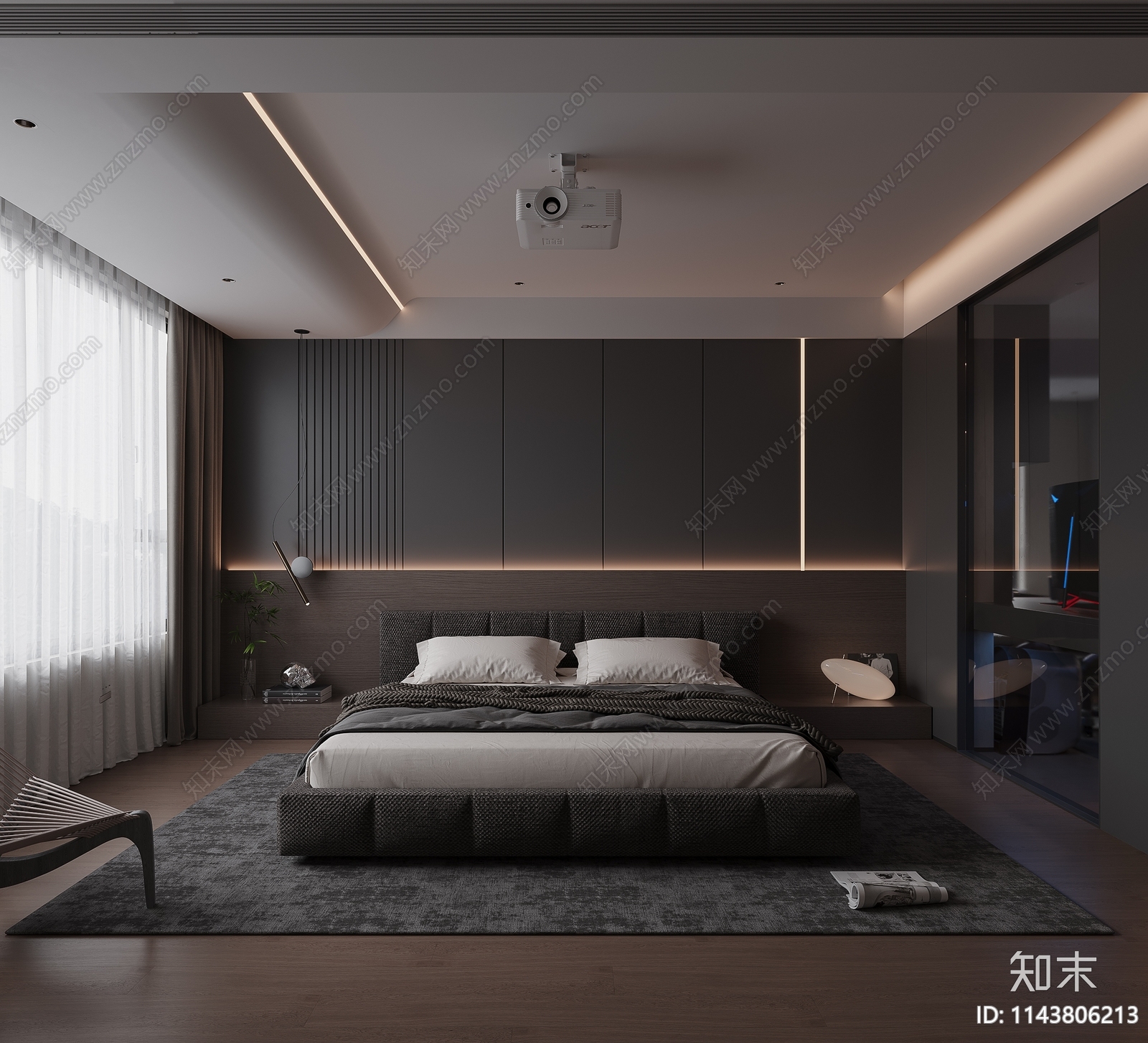 现代暗黑系卧室3D模型下载【ID:1143806213】_知末3d模型网