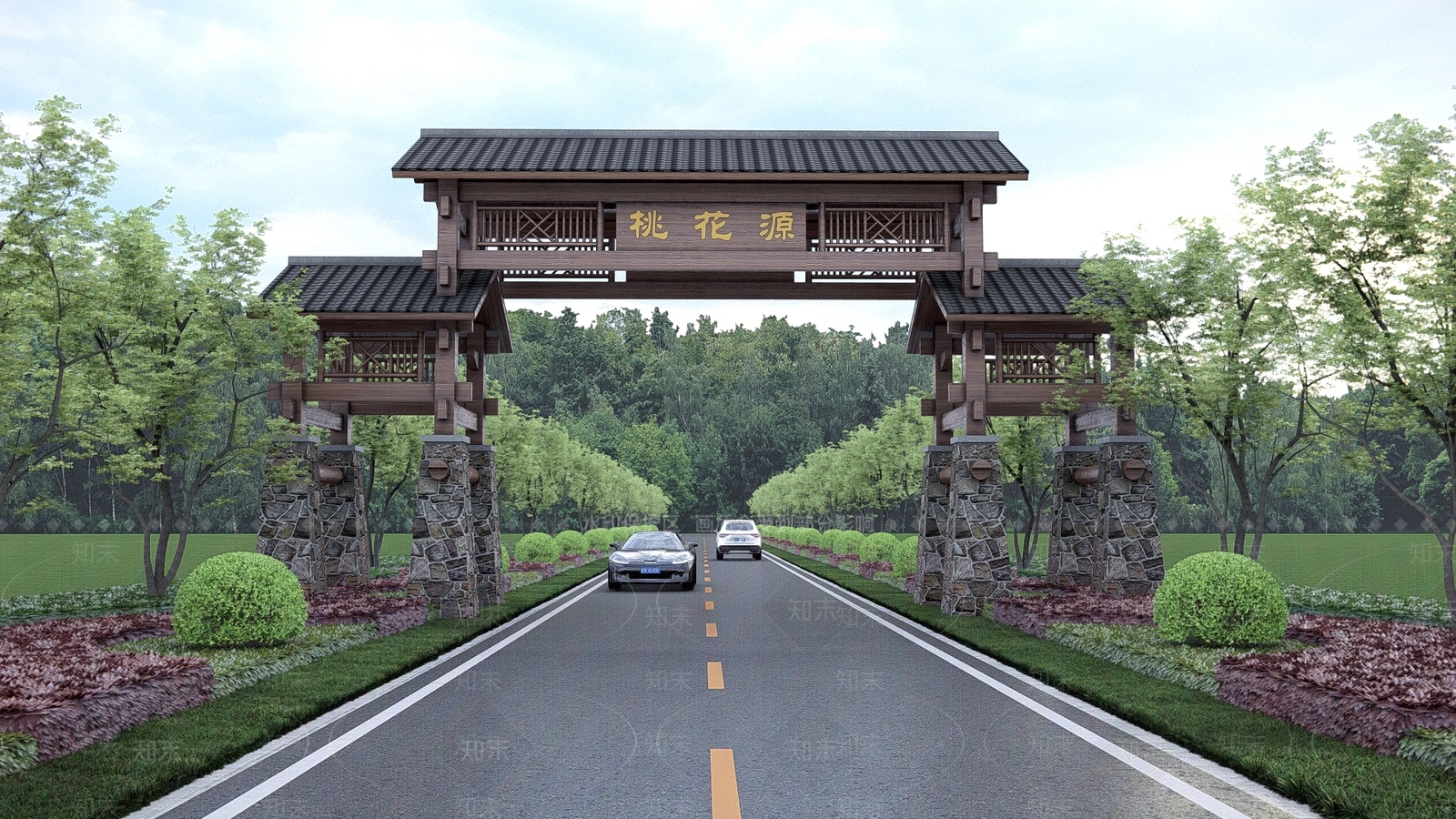 新中式景区入口大门牌坊SU模型下载【ID:1143811317】