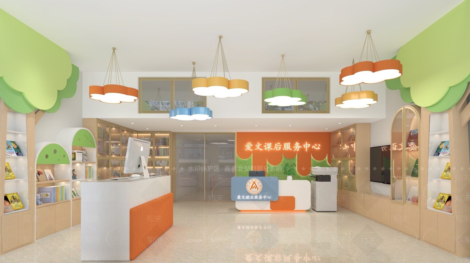 幼儿园托育前台背景墙3D模型下载【ID:1143817869】