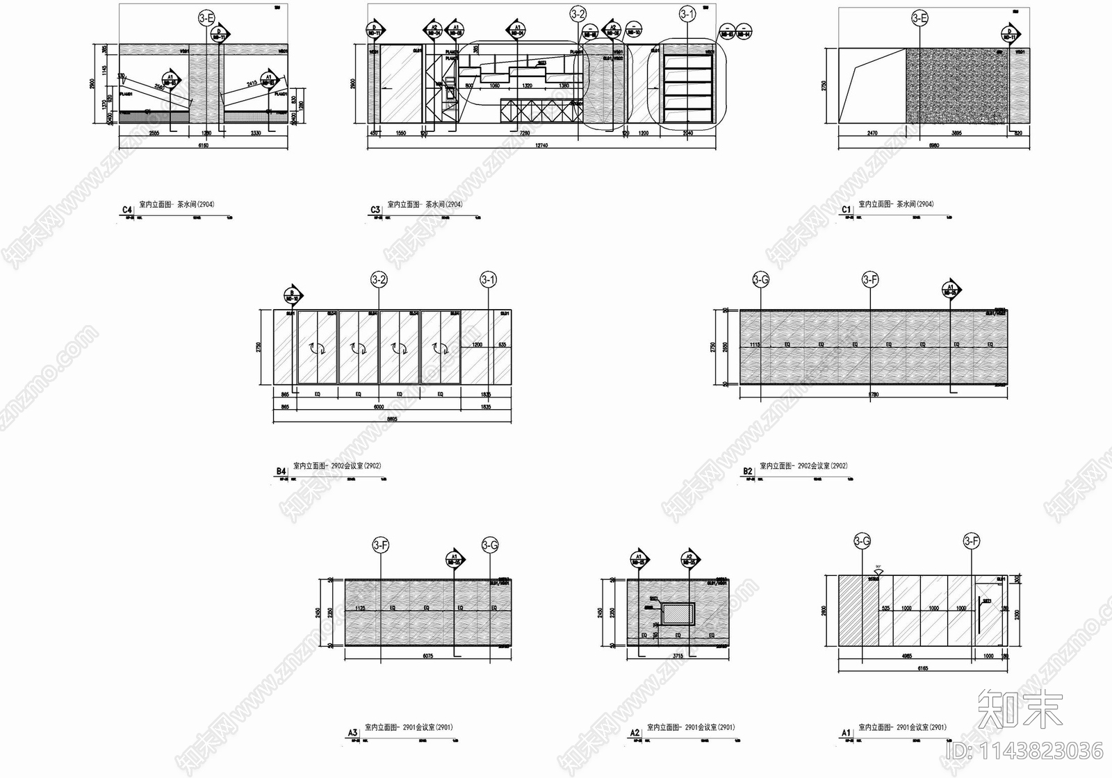 800㎡办公室室内装修cad施工图下载【ID:1143823036】