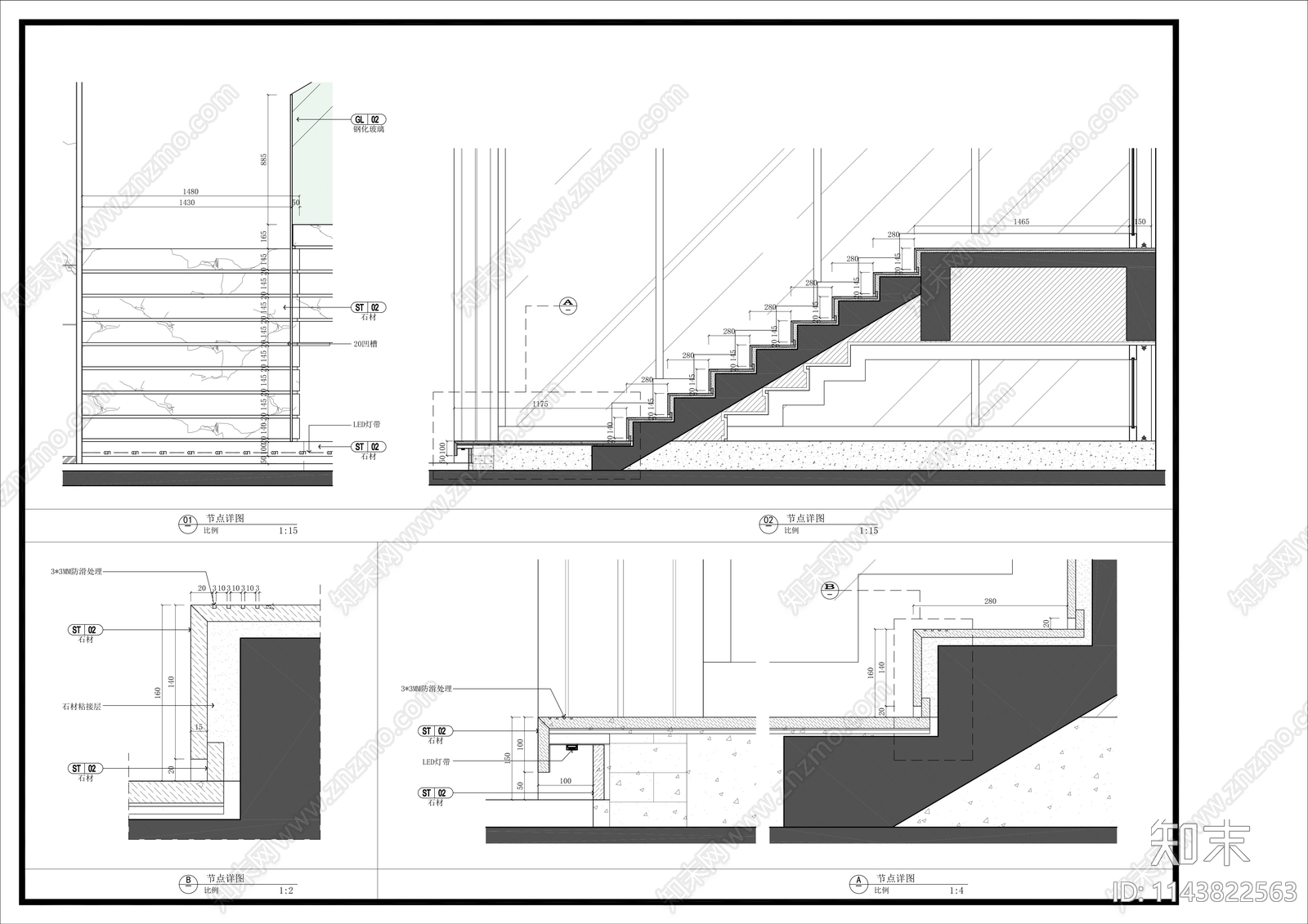 800㎡售楼部室内装修cad施工图下载【ID:1143822563】