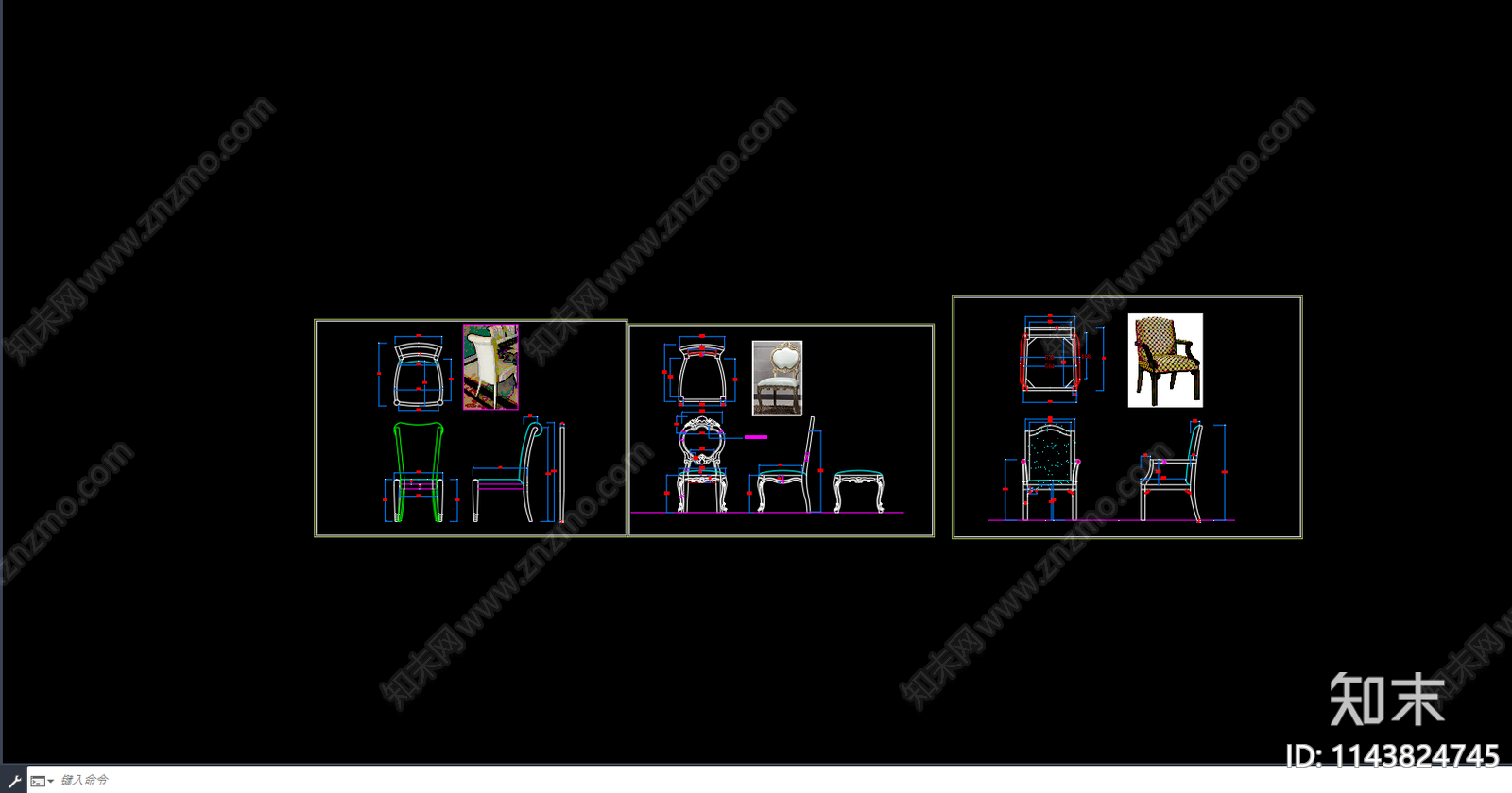 欧式单人椅书椅餐椅三视图cad施工图下载【ID:1143824745】