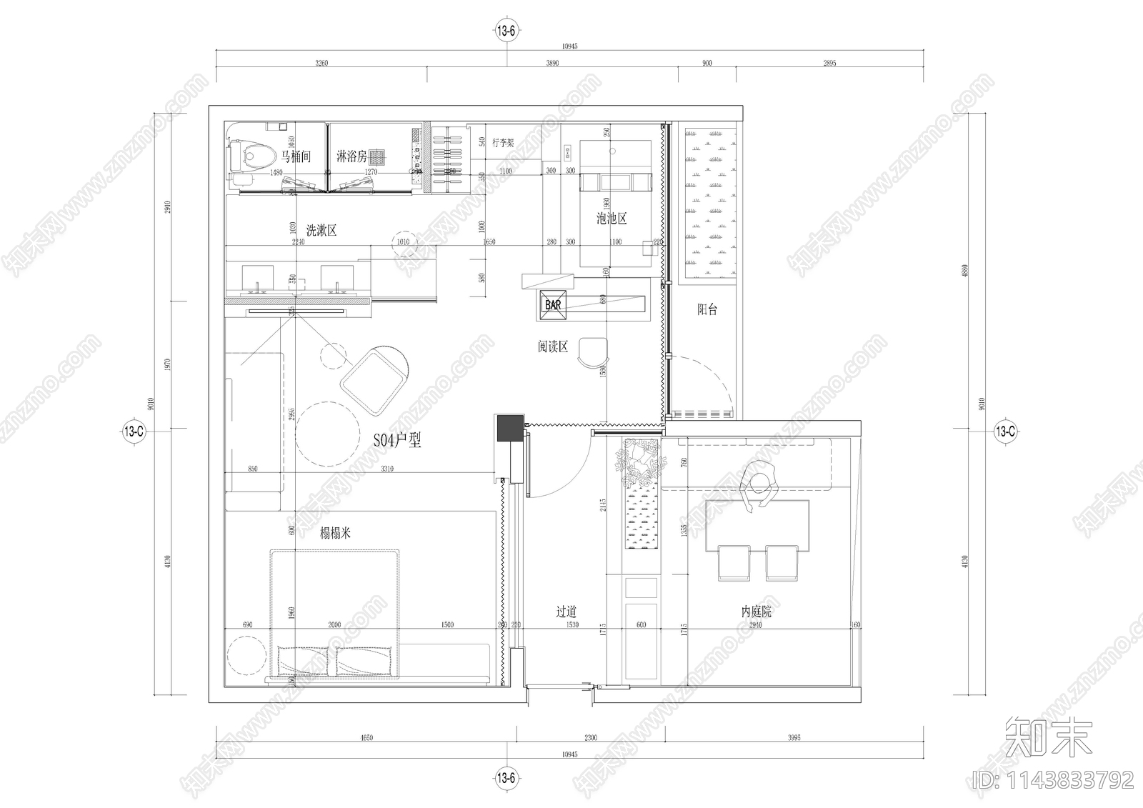 精品酒店客房室内cad施工图下载【ID:1143833792】
