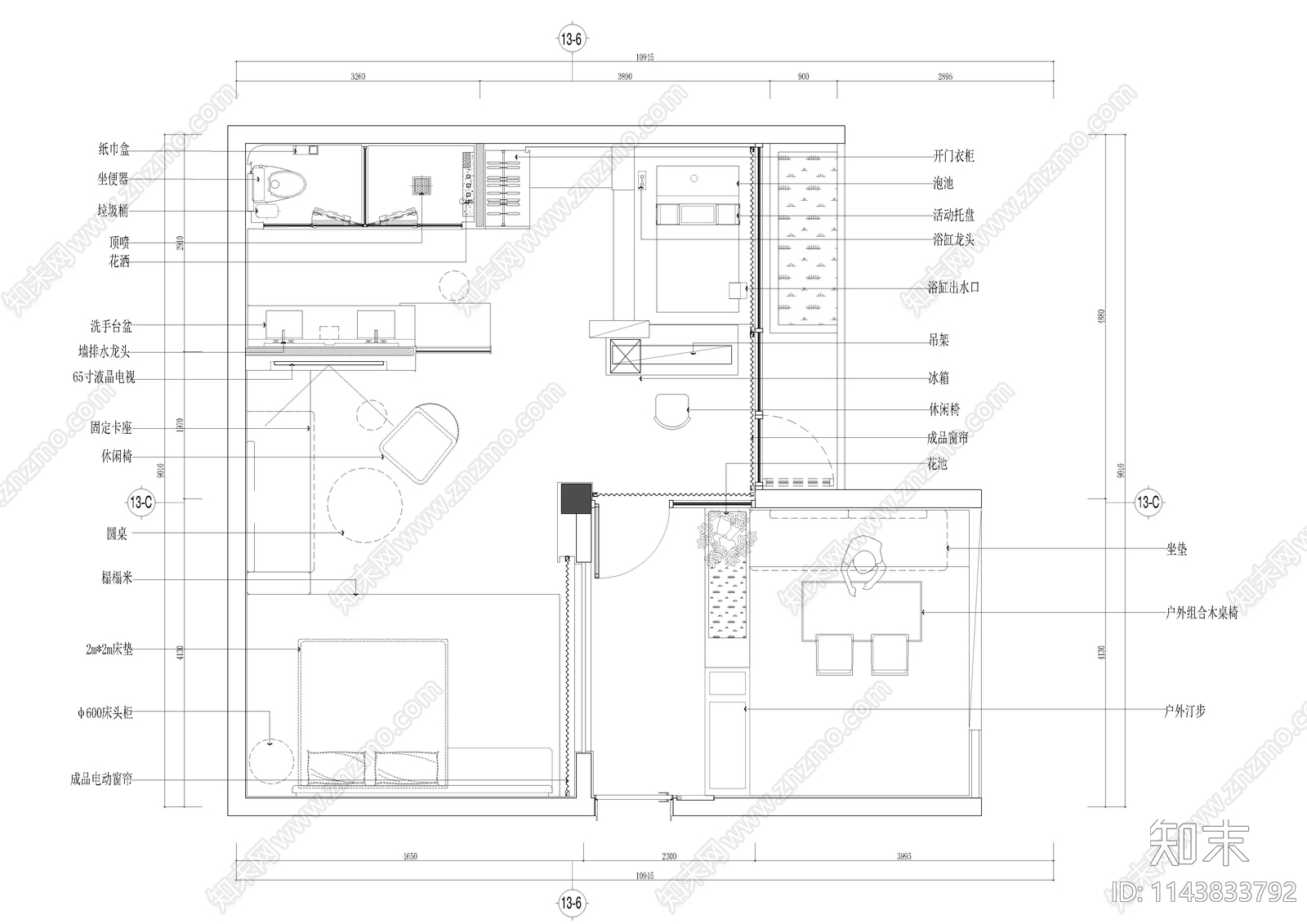 精品酒店客房室内cad施工图下载【ID:1143833792】