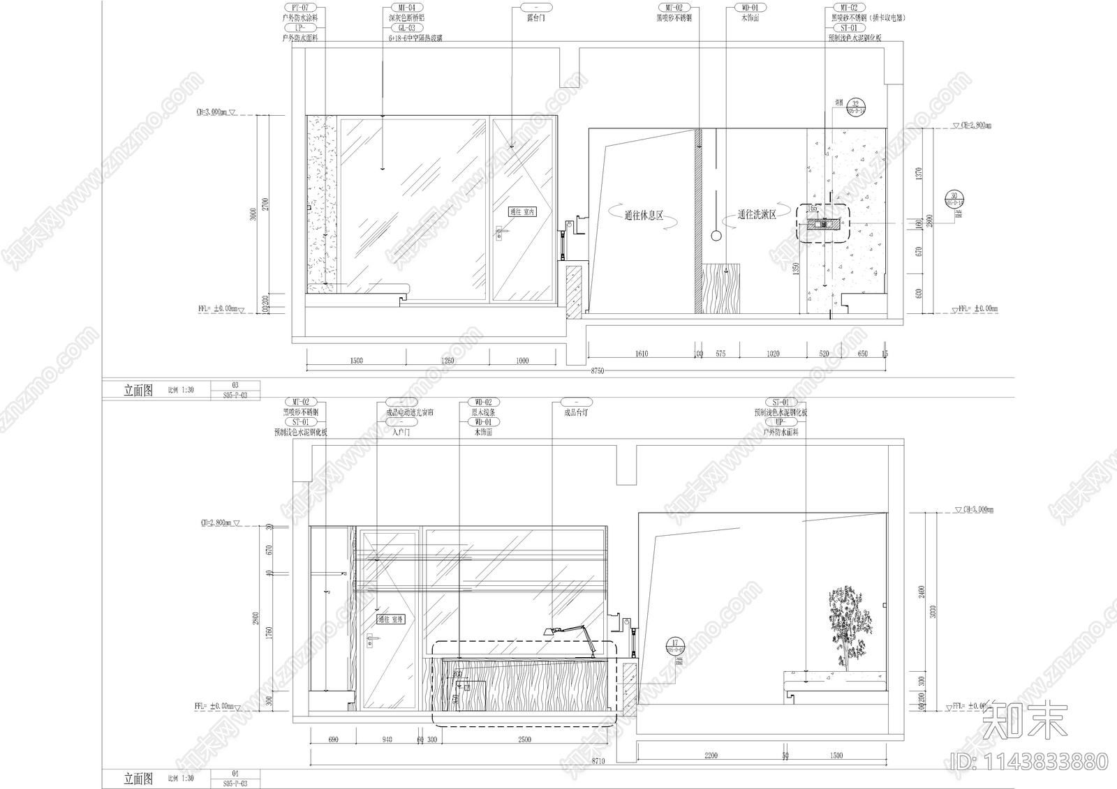酒店客房套房室内cad施工图下载【ID:1143833880】
