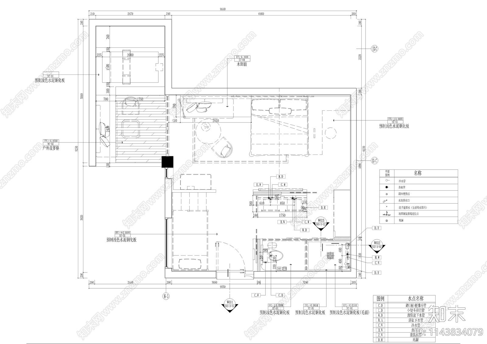 现代酒店客房双间套房室内cad施工图下载【ID:1143834079】