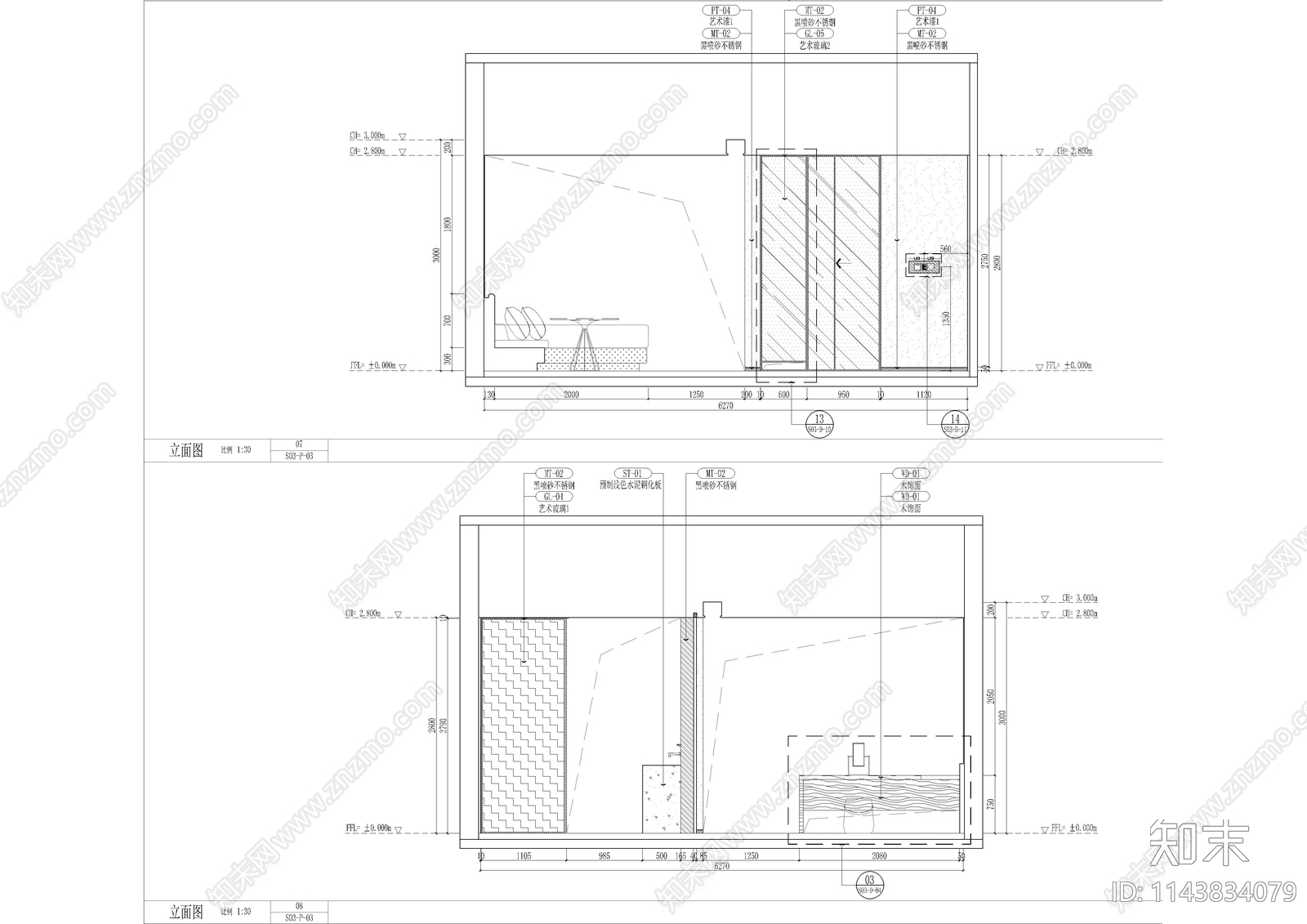 现代酒店客房双间套房室内cad施工图下载【ID:1143834079】