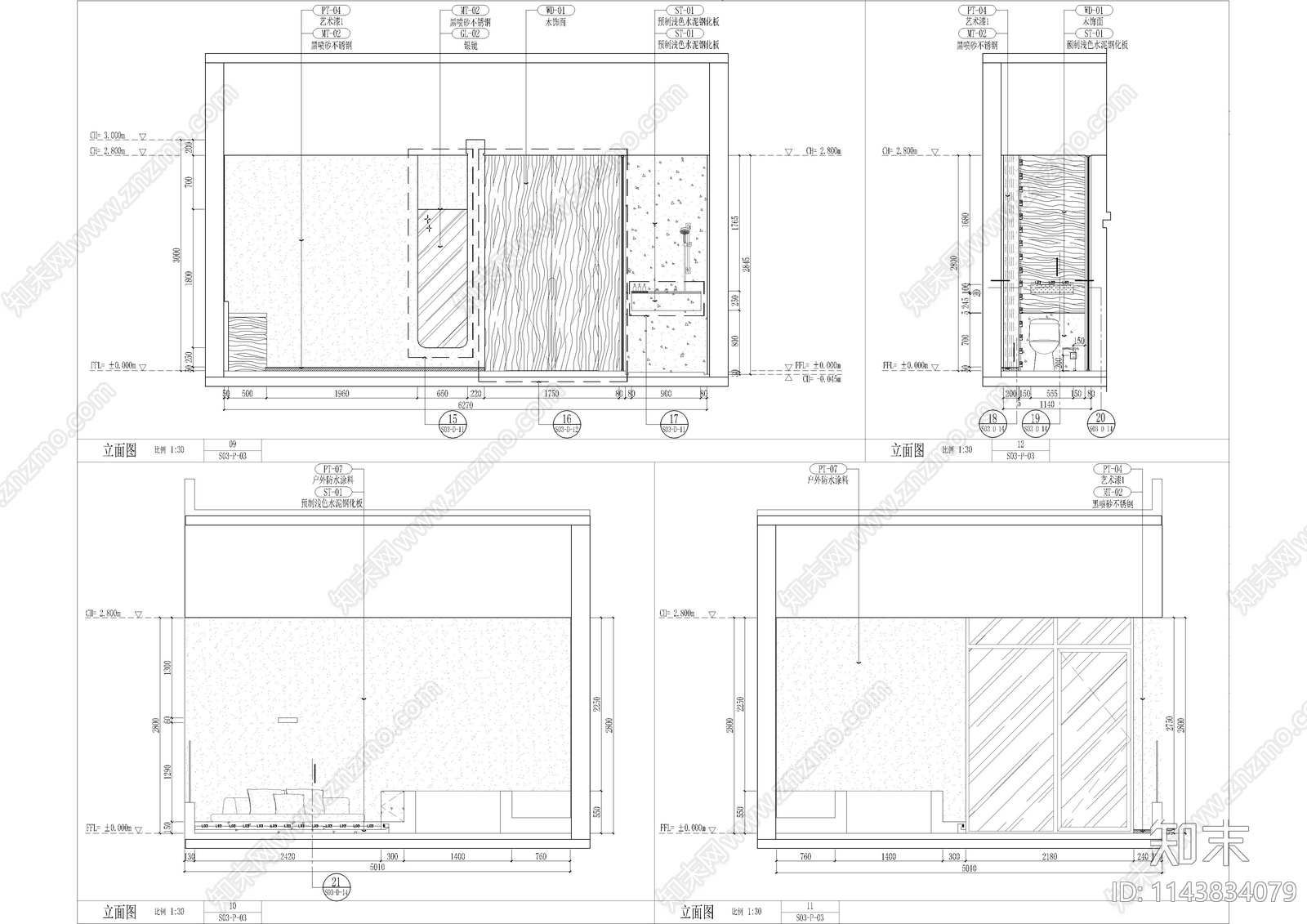 现代酒店客房双间套房室内cad施工图下载【ID:1143834079】