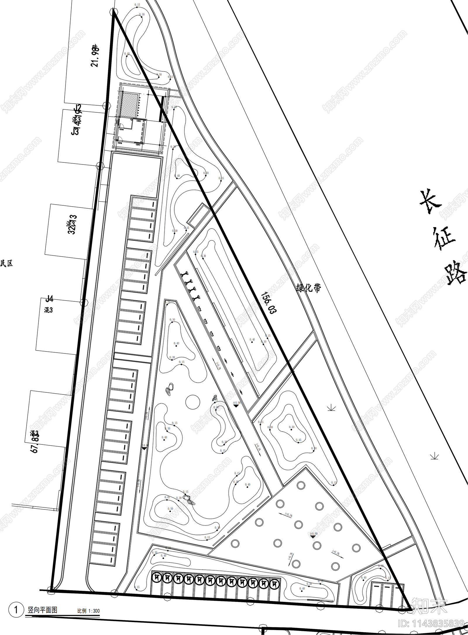 三角地块口袋公园景观平面图施工图下载【ID:1143835839】