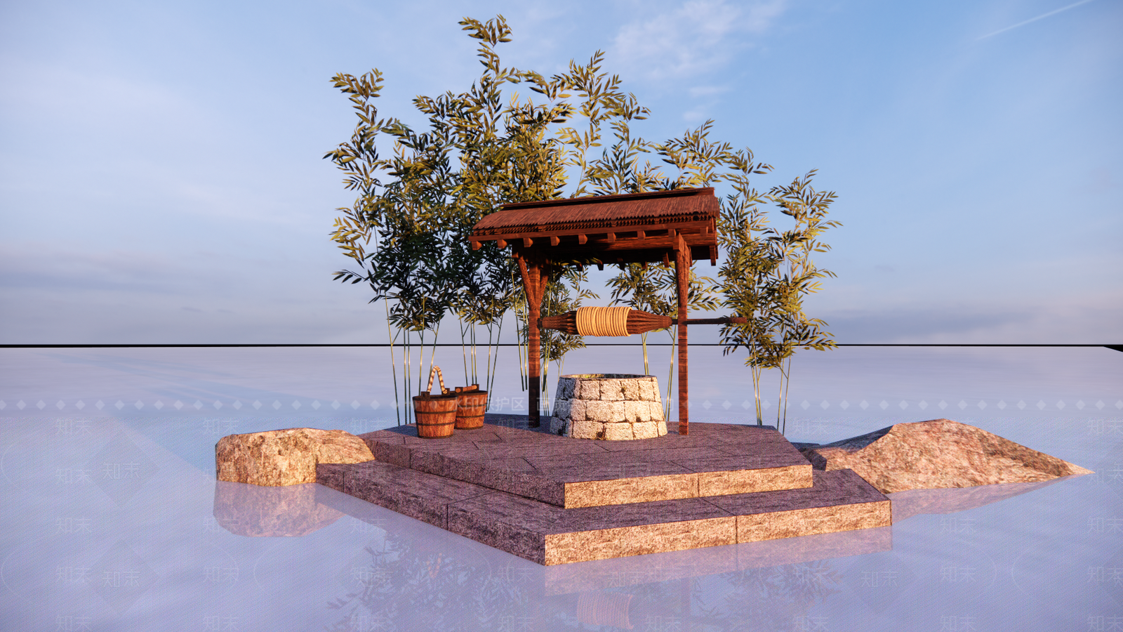 中式乡村水井SU模型下载【ID:1143836844】