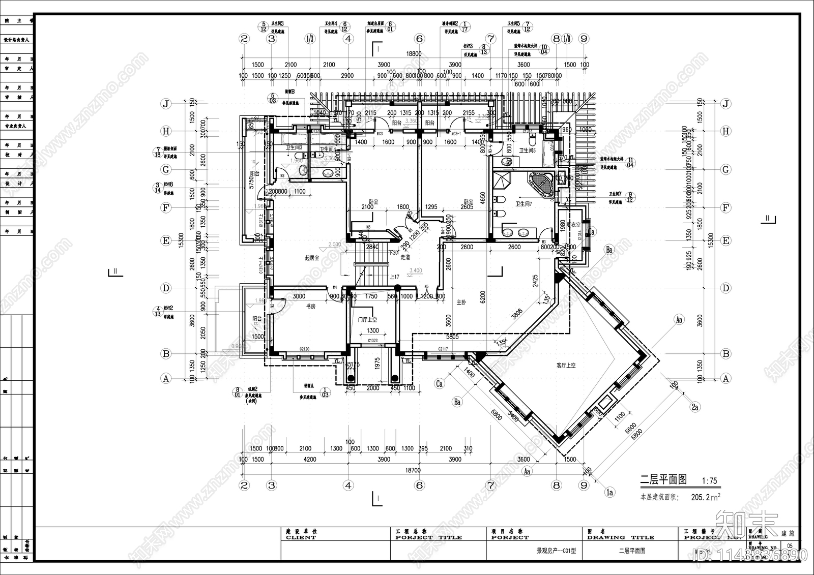 欧式三层高档别墅建筑cad施工图下载【ID:1143836890】