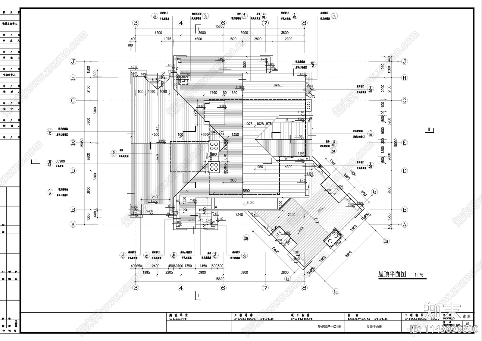 欧式三层高档别墅建筑cad施工图下载【ID:1143836890】