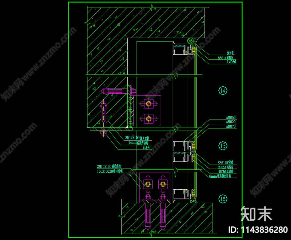 玻璃隔断断面节点cad施工图下载【ID:1143836280】