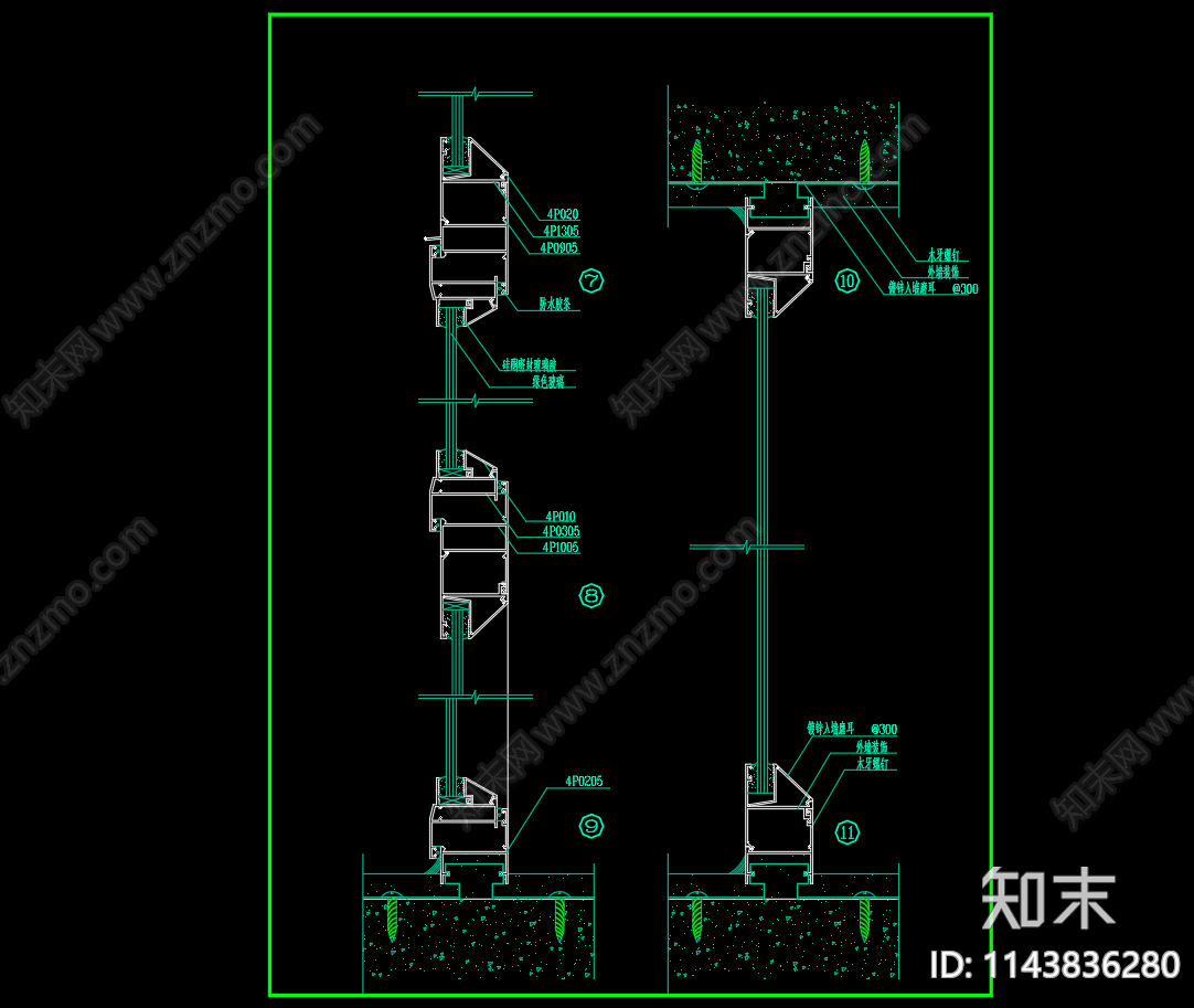 玻璃隔断断面节点cad施工图下载【ID:1143836280】
