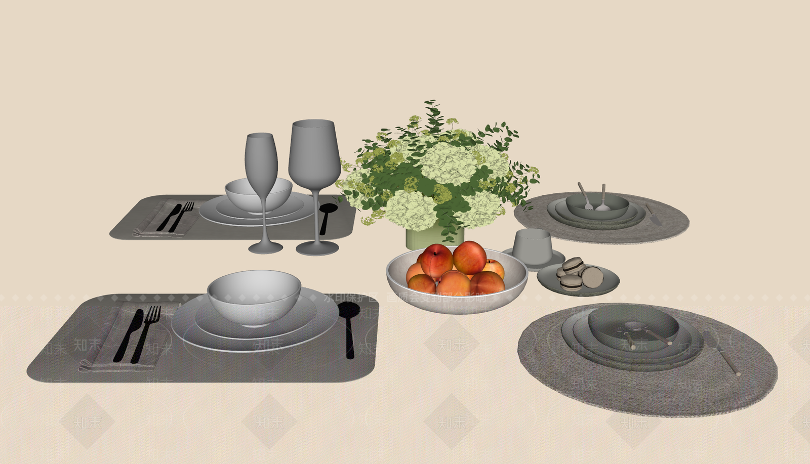 餐具组合SU模型下载【ID:1143838536】