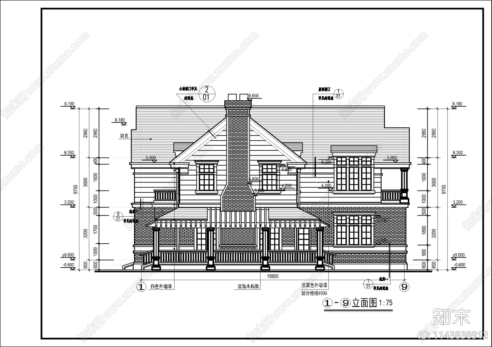 欧式二层高档别墅建筑cad施工图下载【ID:1143838912】