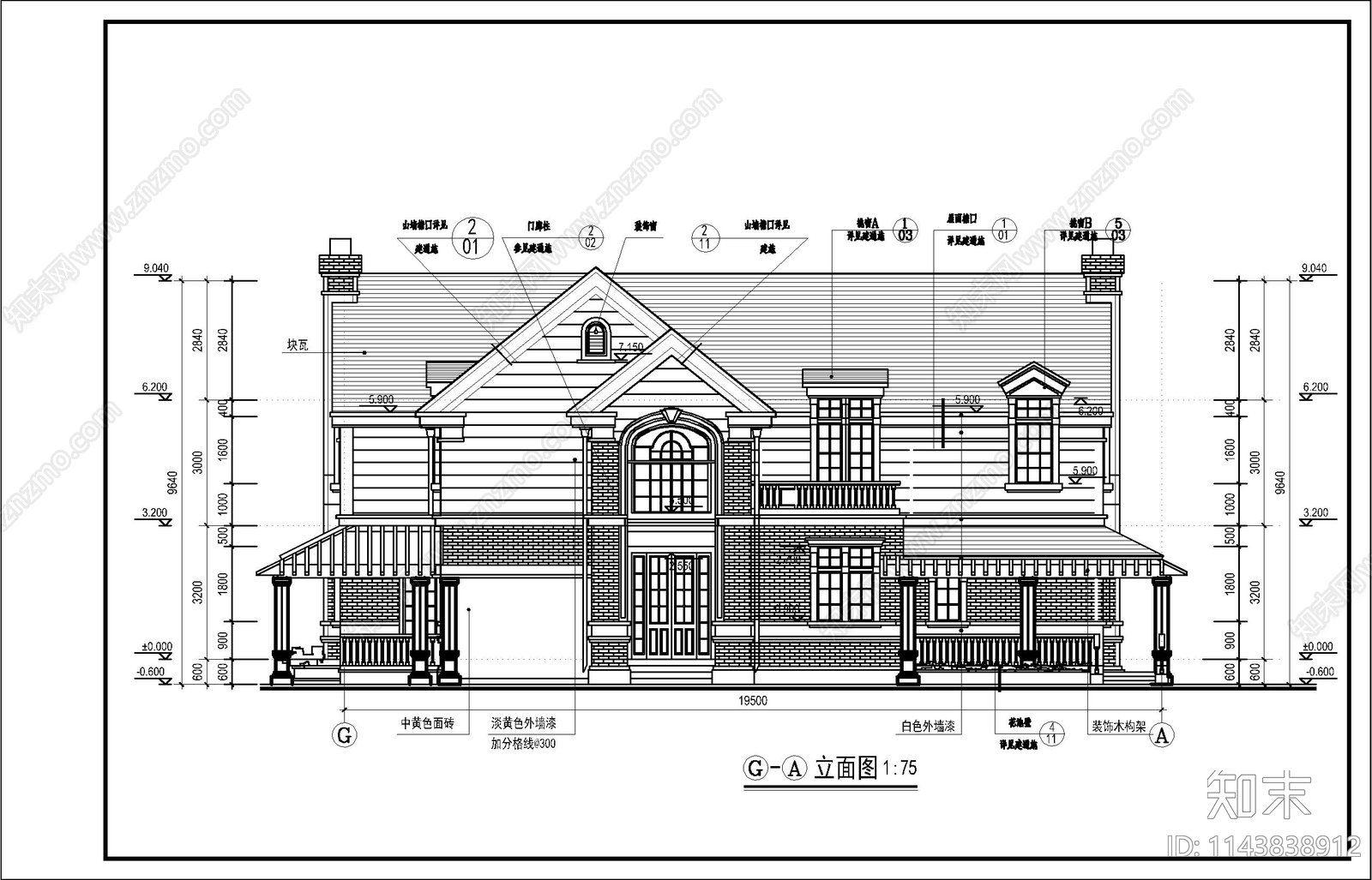 欧式二层高档别墅建筑cad施工图下载【ID:1143838912】