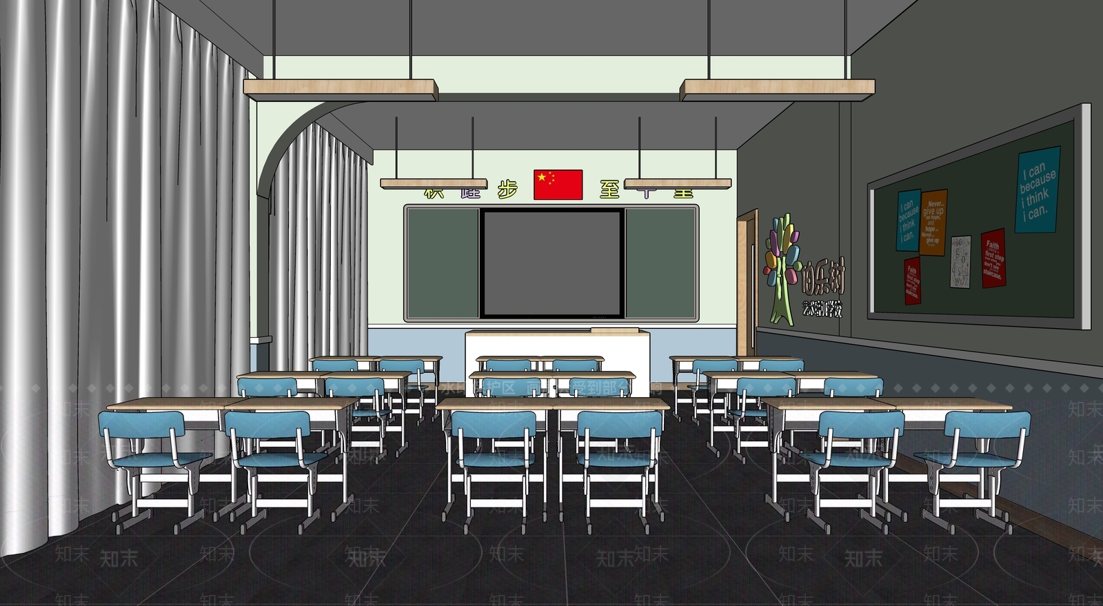 现代艺术培训学校教室SU模型下载【ID:1143839031】