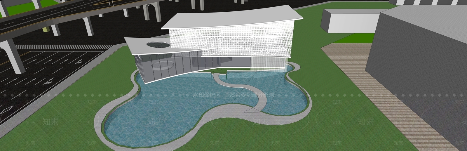 现代售楼处建筑SU模型下载【ID:1143839440】