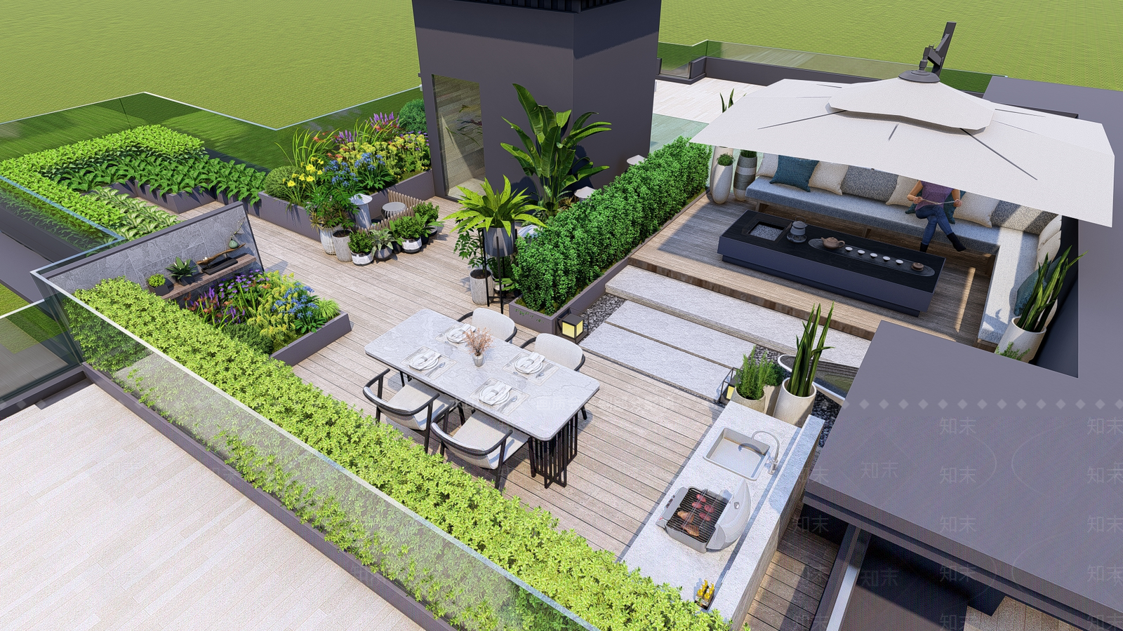 现代屋顶花园SU模型下载【ID:1143992505】