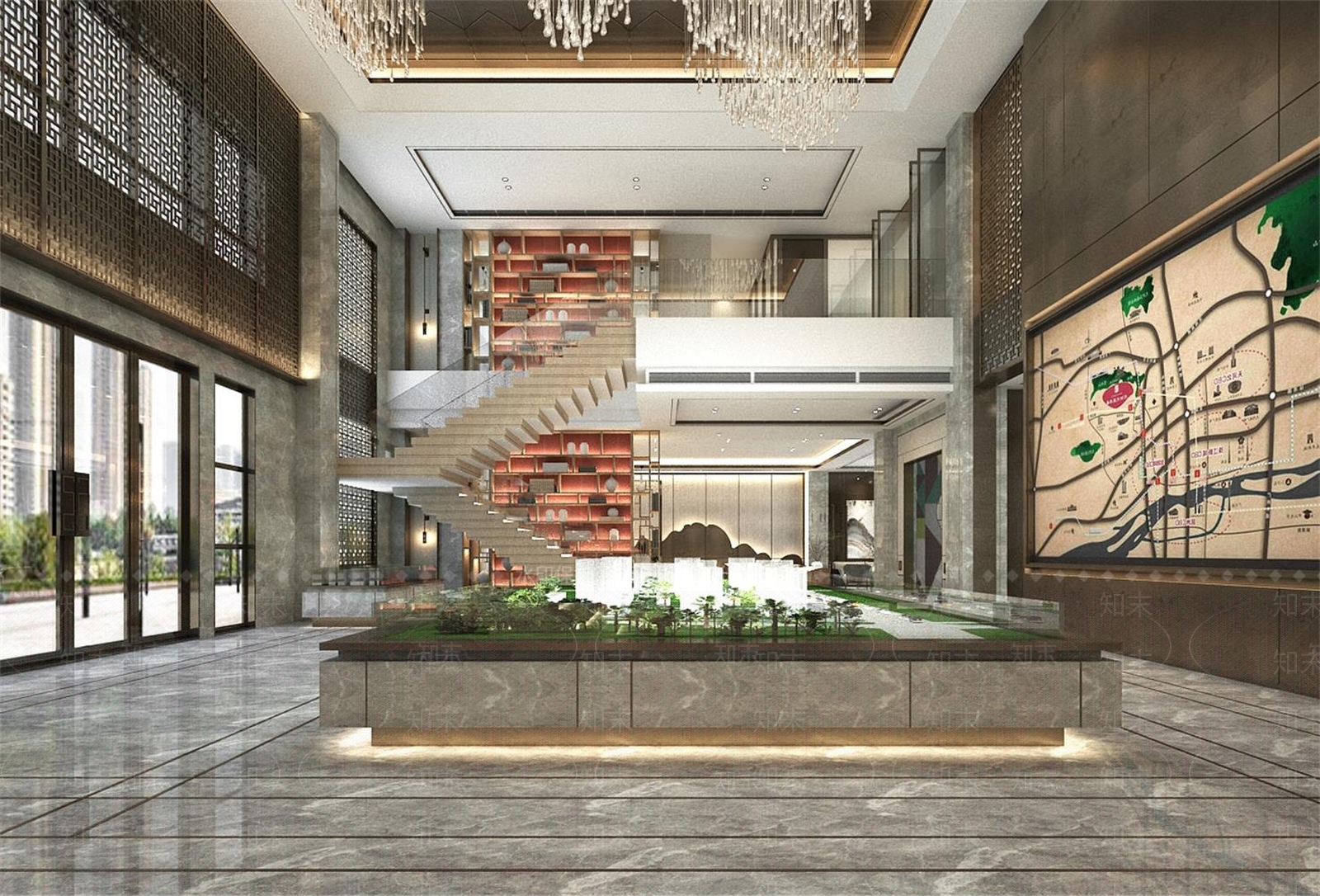新中式售楼处大厅3D模型下载【ID:1143848938】